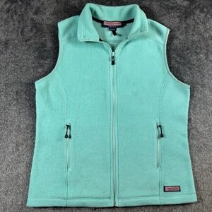 Vinyard Vines Women Vest‎ Size Small Mint Green Fleece Sleeveless Zip Up Sweater
